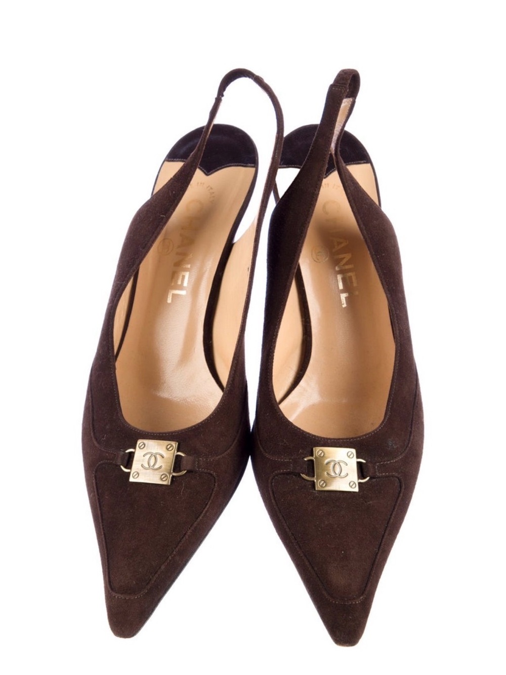 Chanel Vintage interlocking CC logo brown suede slingbacks | IT 39